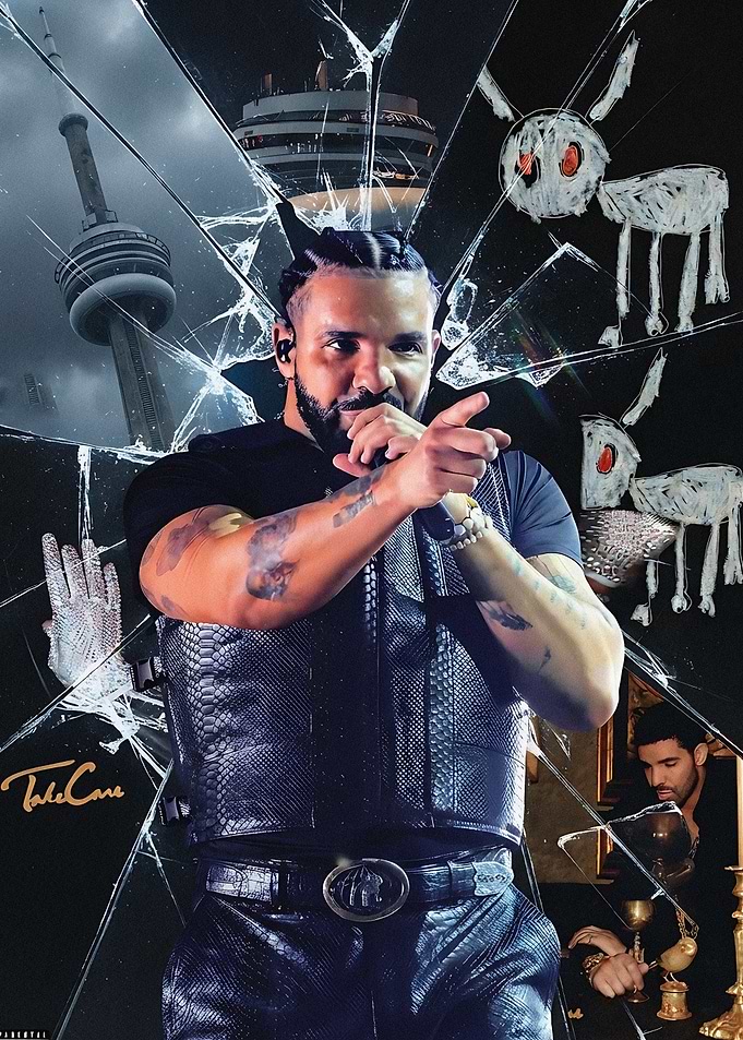 Drake Collage Poster with Shattered Glass