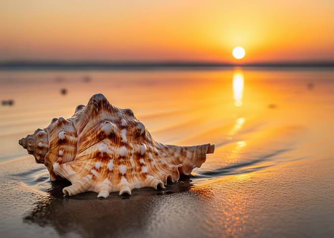 Seashell on Beach at Sunset