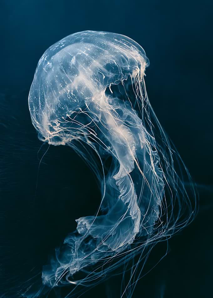 Glowing Jellyfish in Deep Ocean
