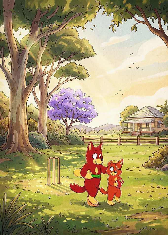 Cute Puppies Backyard Cartoon Poste