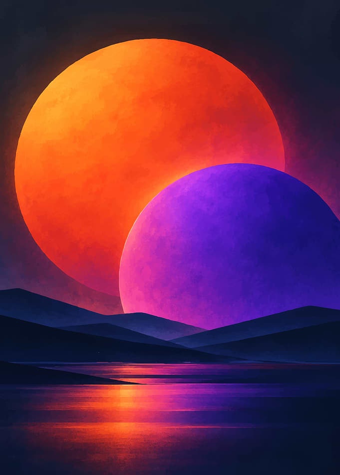 Dual Planets Over Dark Landscape