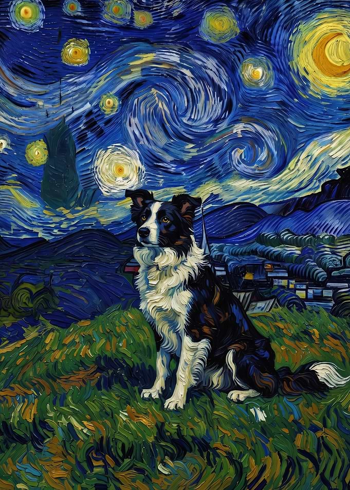 Border Collie in Starry Night Style