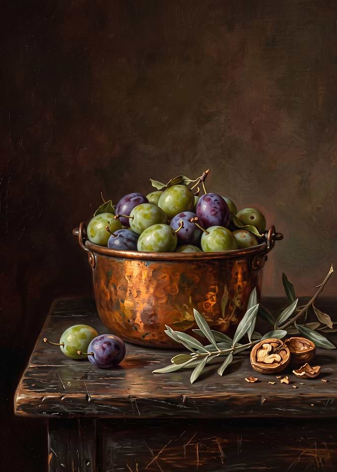 Still Life with Plums in Copper