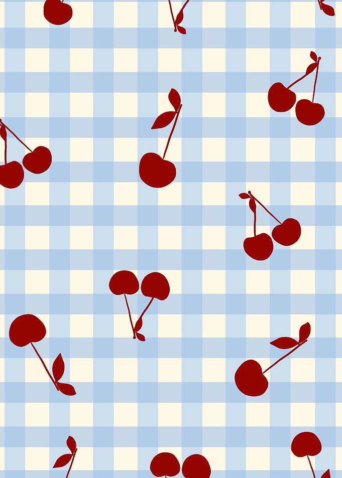 Cute Cherry Pattern on Gingham Background