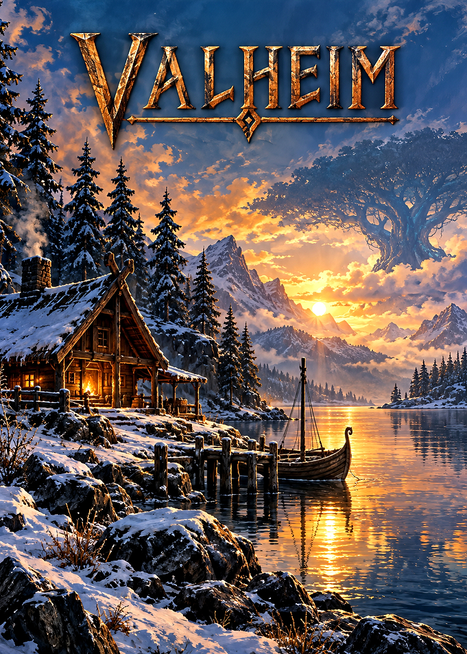 Valheim Viking Winter Landscape Poster