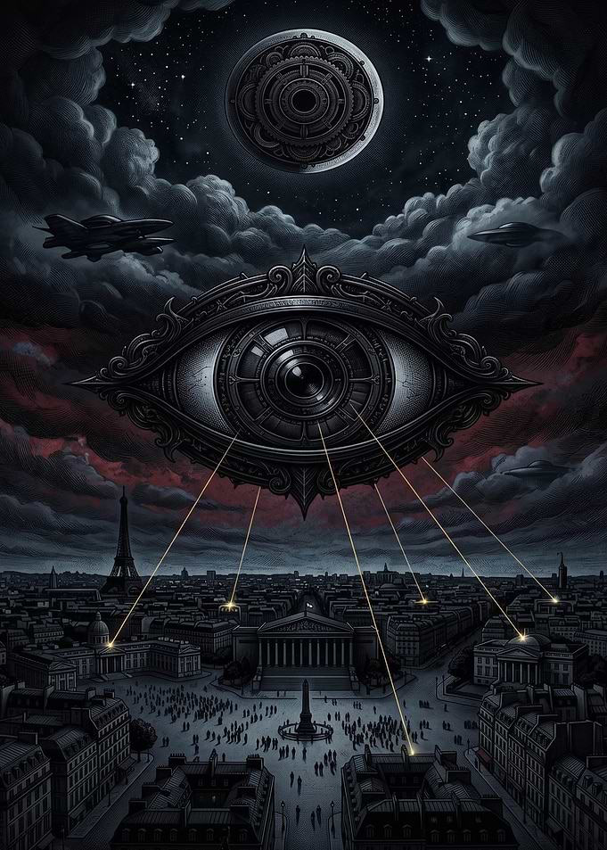 Surreal Eye Over Paris Cityscape