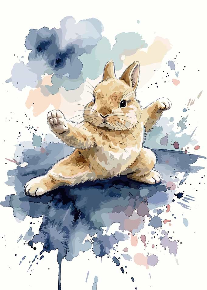 Watercolor Kung Fu Bunny Illustration