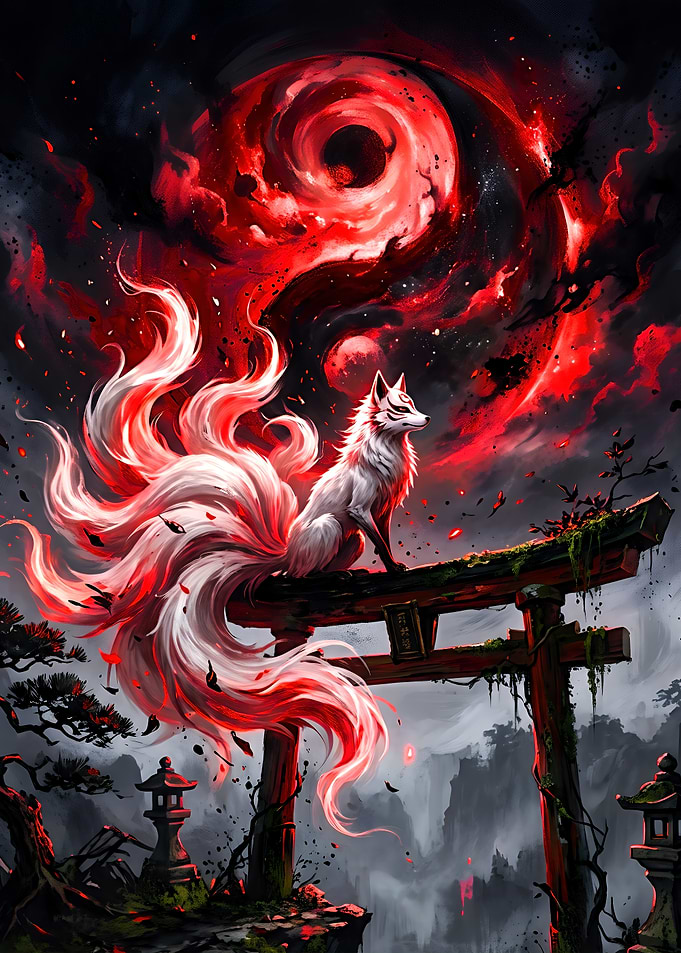 Nine-Tailed Kitsune on Torii Gate
