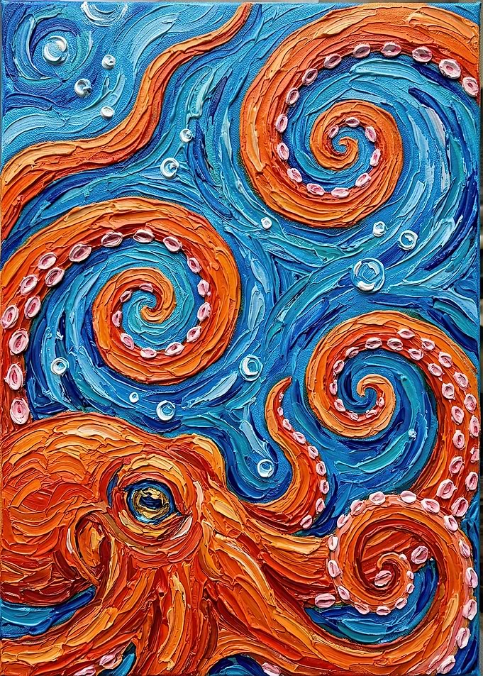 Impasto Oil Painting of an Octopus