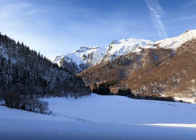 Snowy Mountain Valley Landscape