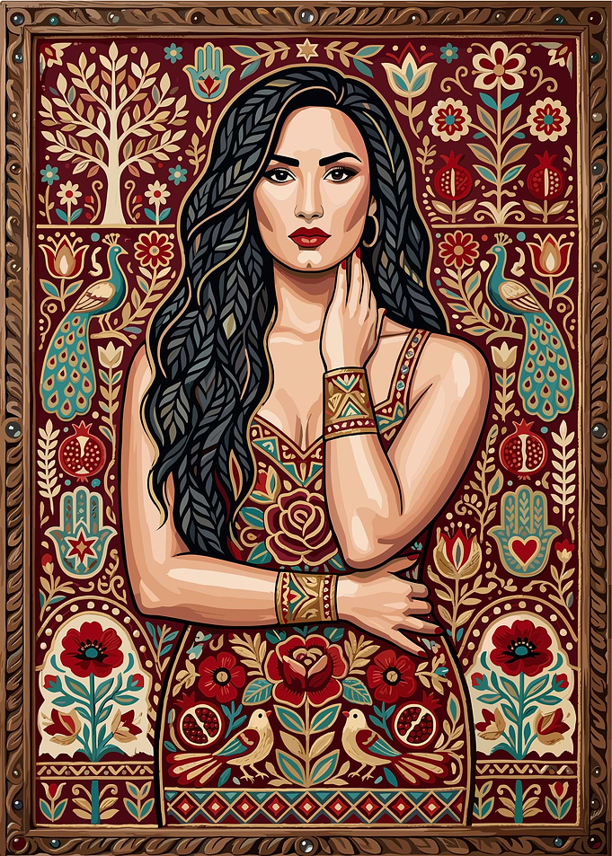 Portrait of a Woman in Folk Art Style