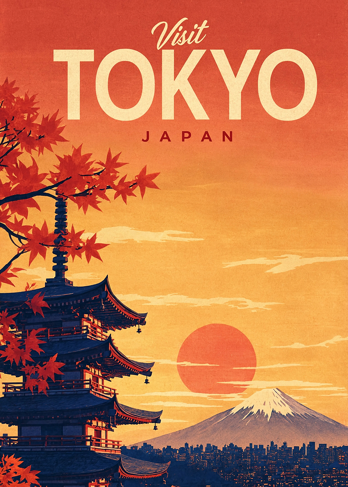 Visit Tokyo Japan Vintage Poster
