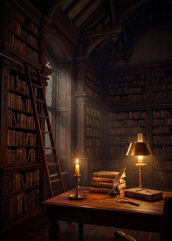 Atmospheric Vintage Library Study Room