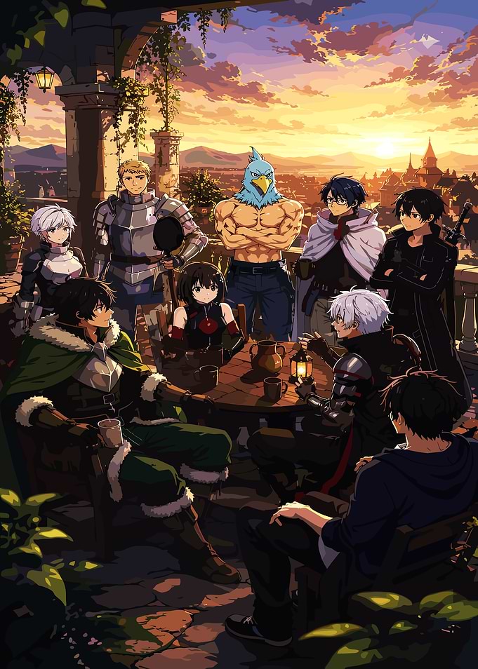Isekai Protagonists Gathering at Sunset