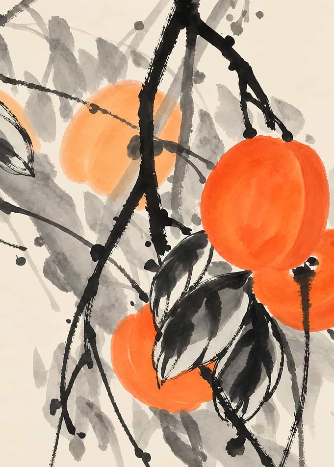 Traditional Ink Wash Persimmon Painting
