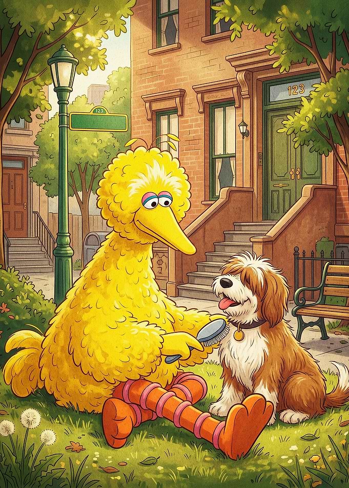 Big Yellow Bird Dog Grooming Poster