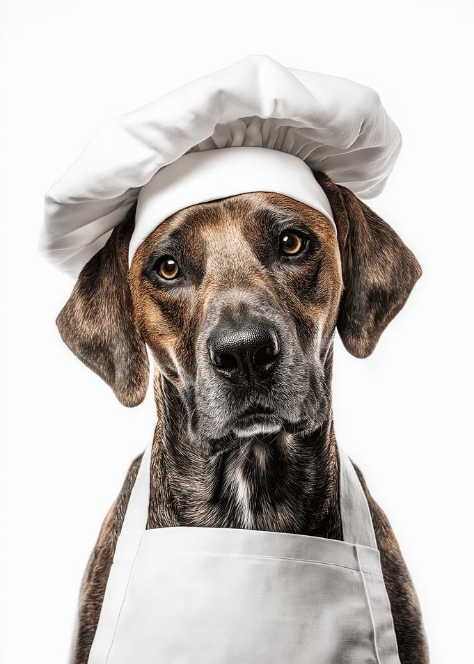 Plott Hound Dog Wearing Chef Hat and Apron