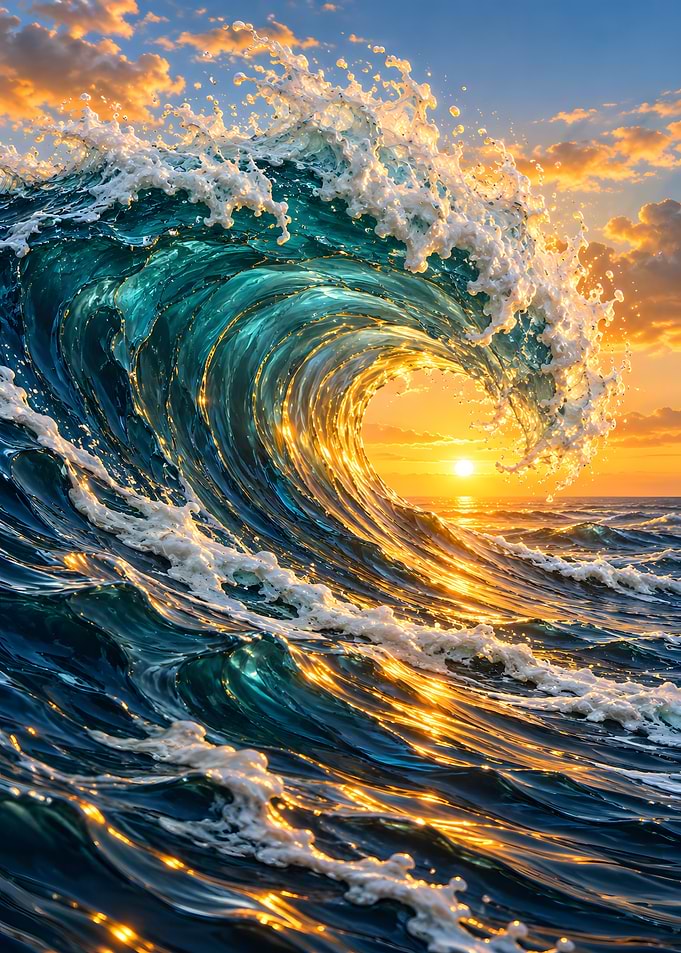 Golden Sunset Ocean Wave