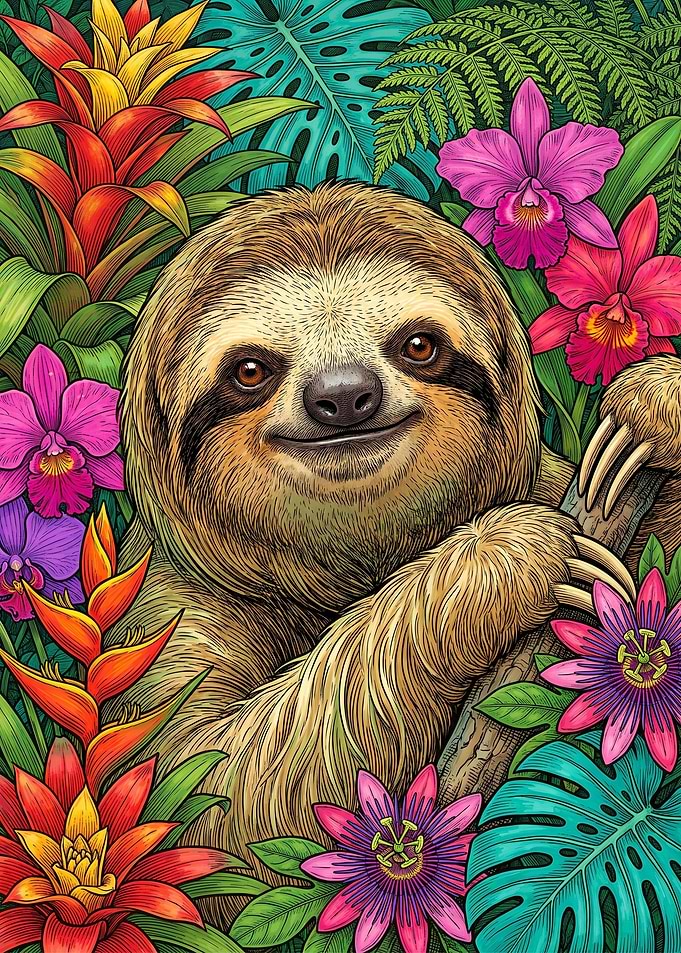 Smiling Sloth in Tropical Jungle