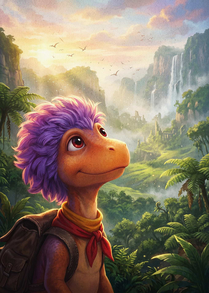 Cute Dinosaur Fantasy Landscape Art