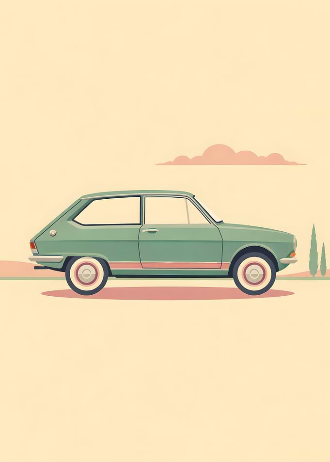 Vintage Car Green Hatchback Illustration