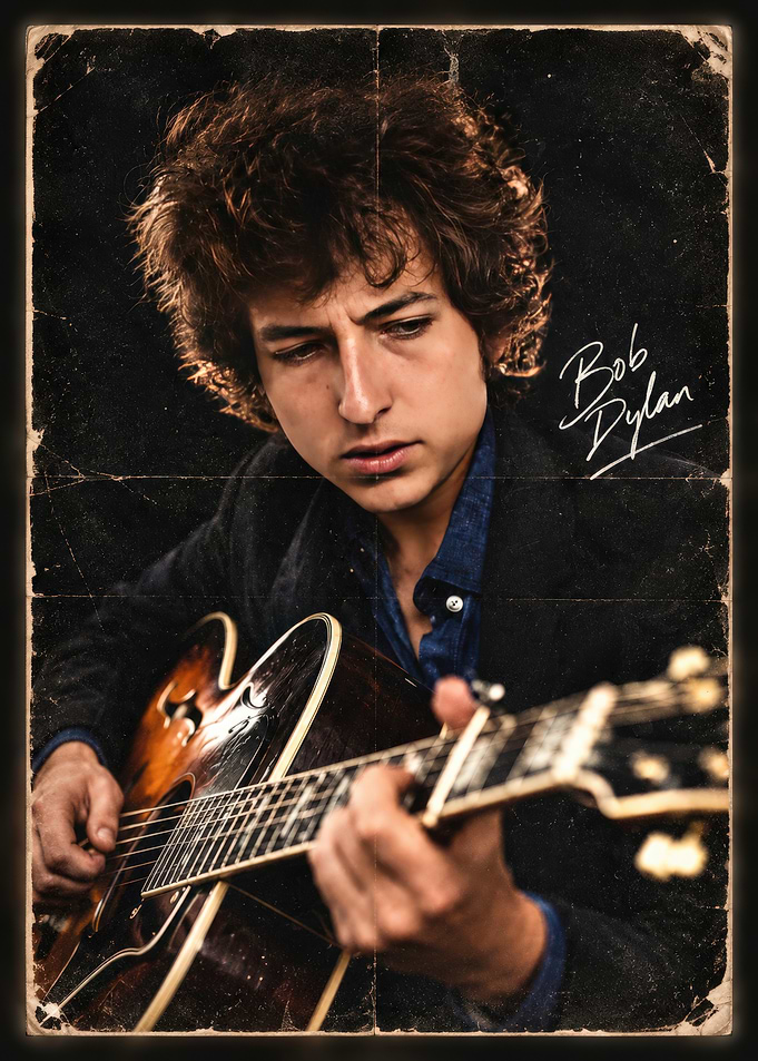 Vintage Bob Dylan Guitar Portrait