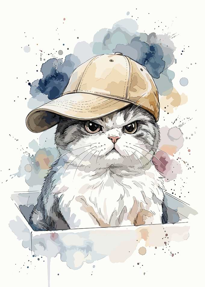 Grumpy Cat Wearing Baseball Cap