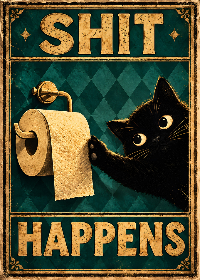 Shit Happens Black Cat Toilet Paper Poster