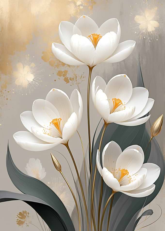 Elegant White Crocus Floral Art