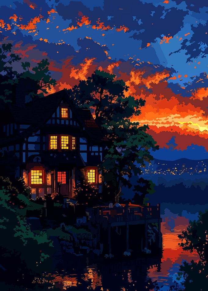 Cozy Lakeside Cottage at Sunset