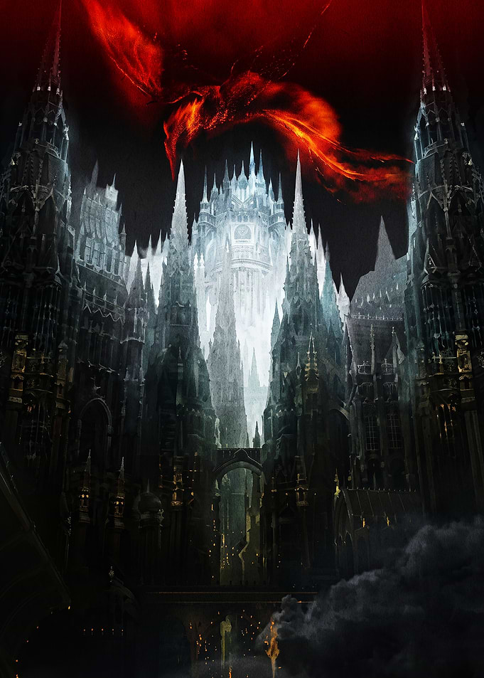 Gothic Castle with Fiery Dragon