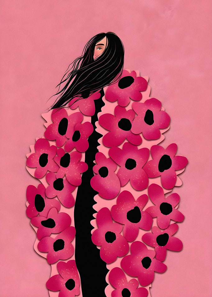Woman in Floral Poppy Coat