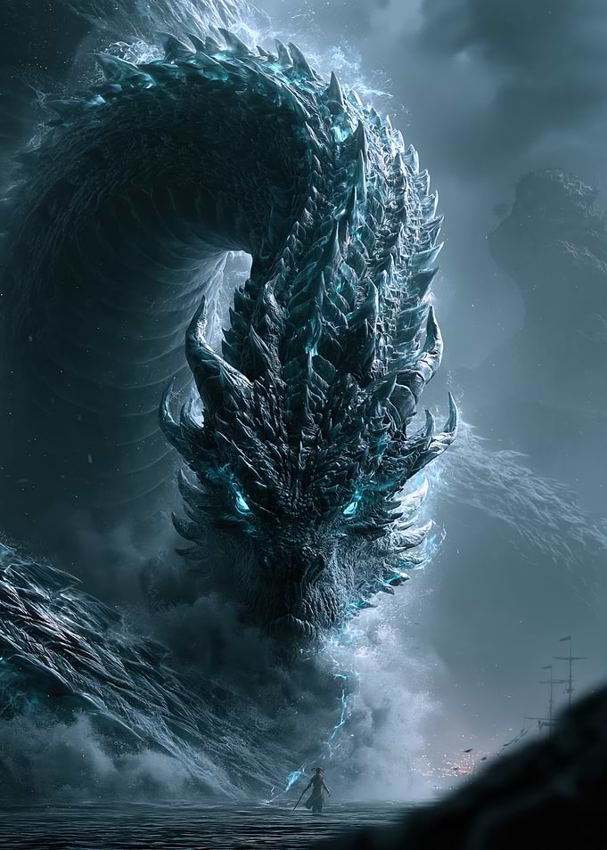 Colossal Sea Dragon Rising from Ocean