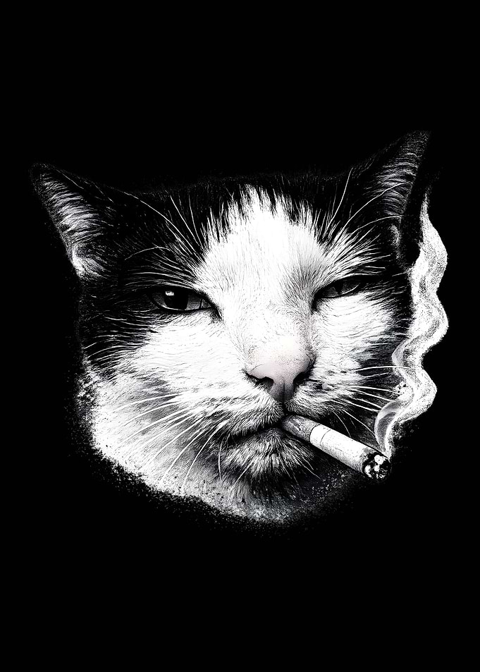 Cool Cat Smoking Cigarette Portrait