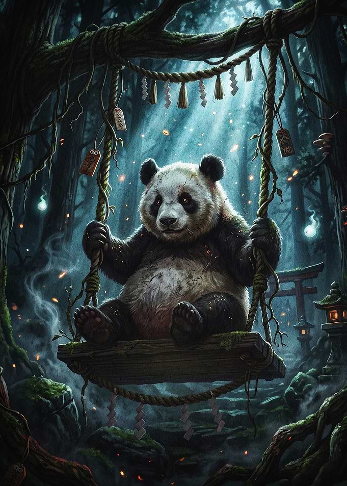 Panda Swing Dark Fantasy Art