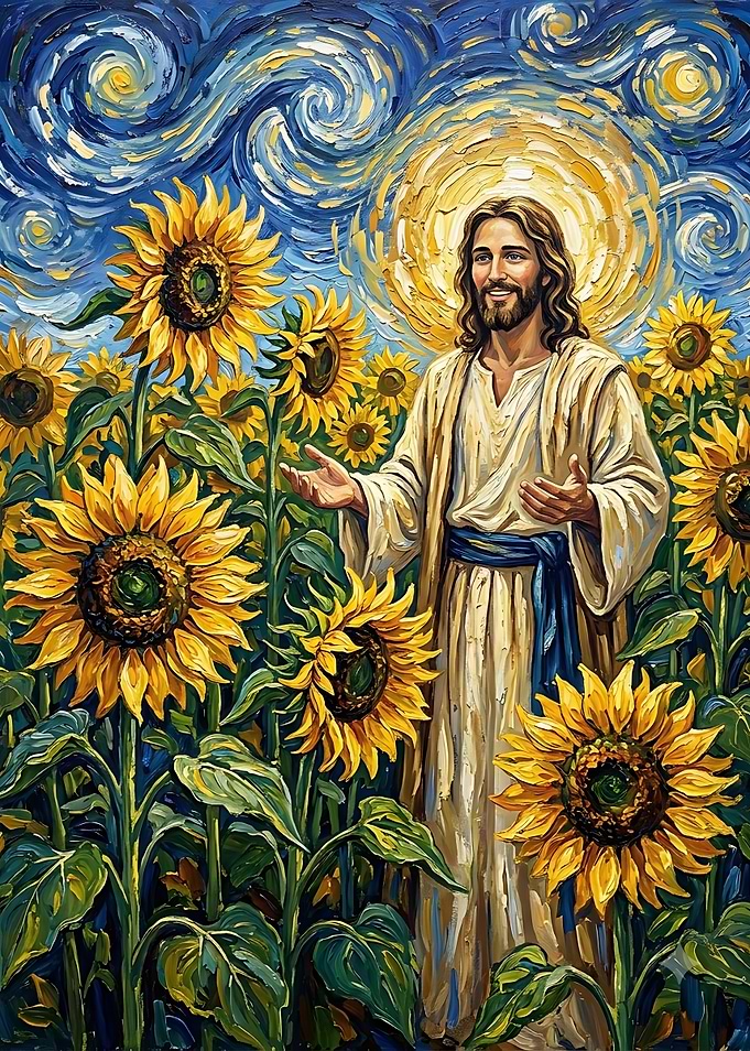 Jesus in a Van Gogh Sunflower Field