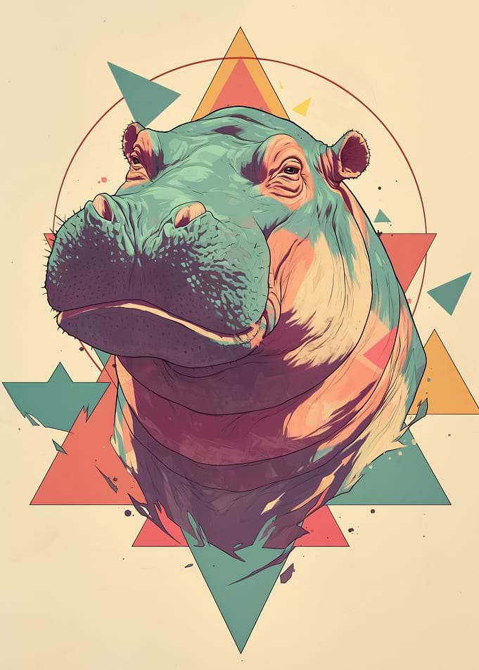 Geometric Pop Art Hippopotamus Portrait