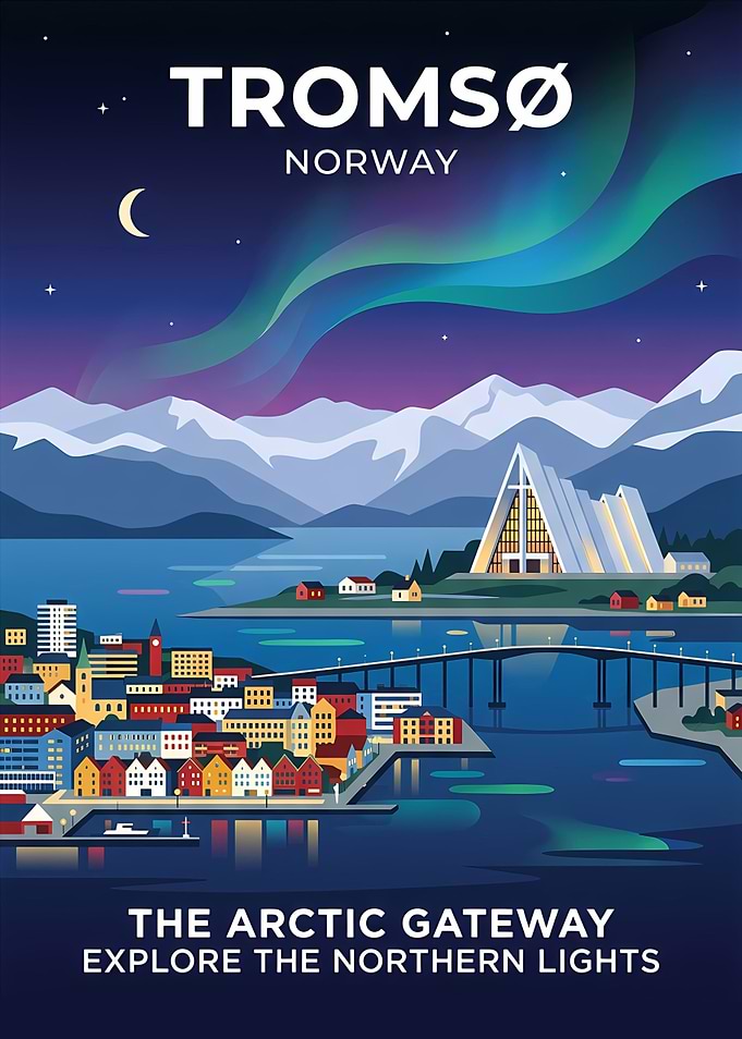 Tromsø Norway Northern Lights Travel Poster