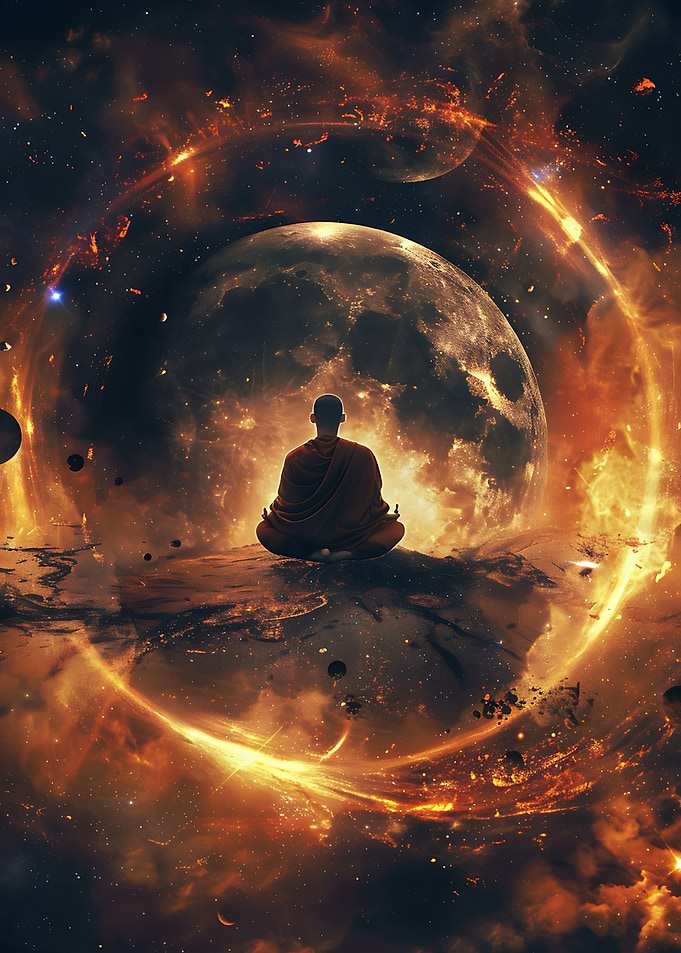 Monk Meditating in Cosmic Fire