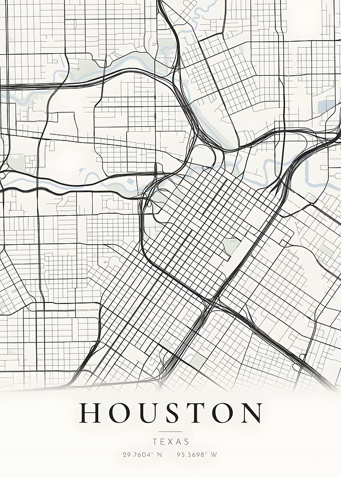 Houston Minimal Street Map Light Poster