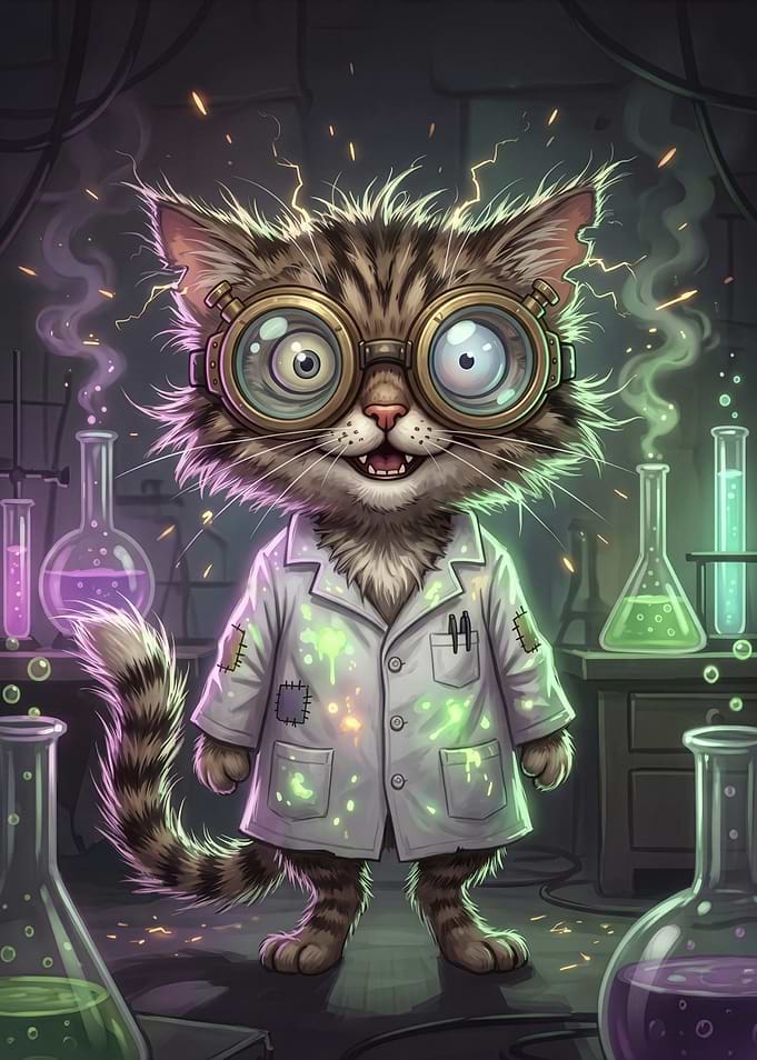 Mad Scientist Cat in Laboratory