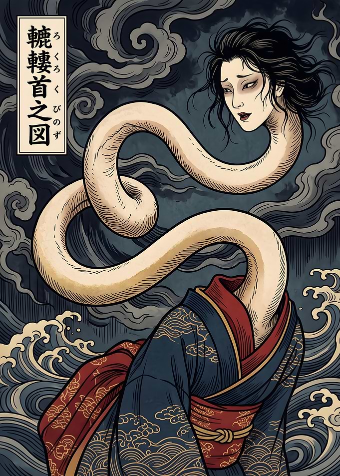 Rokurokubi Long-Necked Woman Japanese Yokai Ukiyo-e Art
