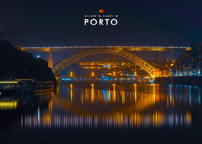 Porto Night Bridge Reflection