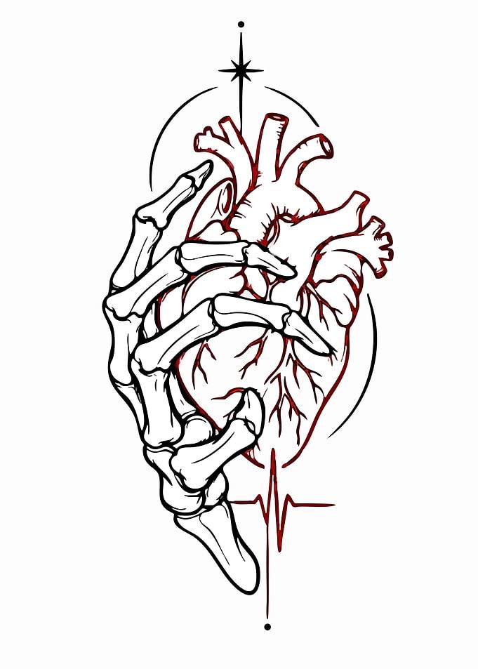 Skeleton Hand Holding Anatomical Heart