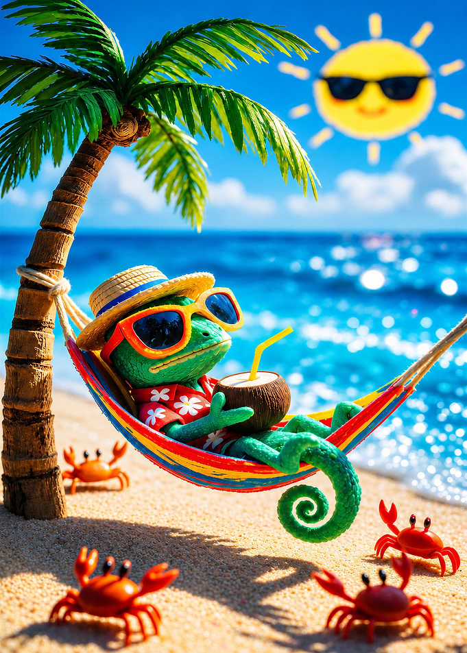 Chameleon Relaxing in a Hammock