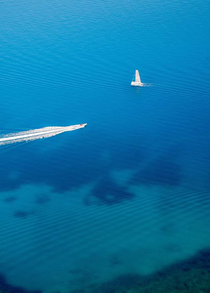 Aerial view of boats on ocean