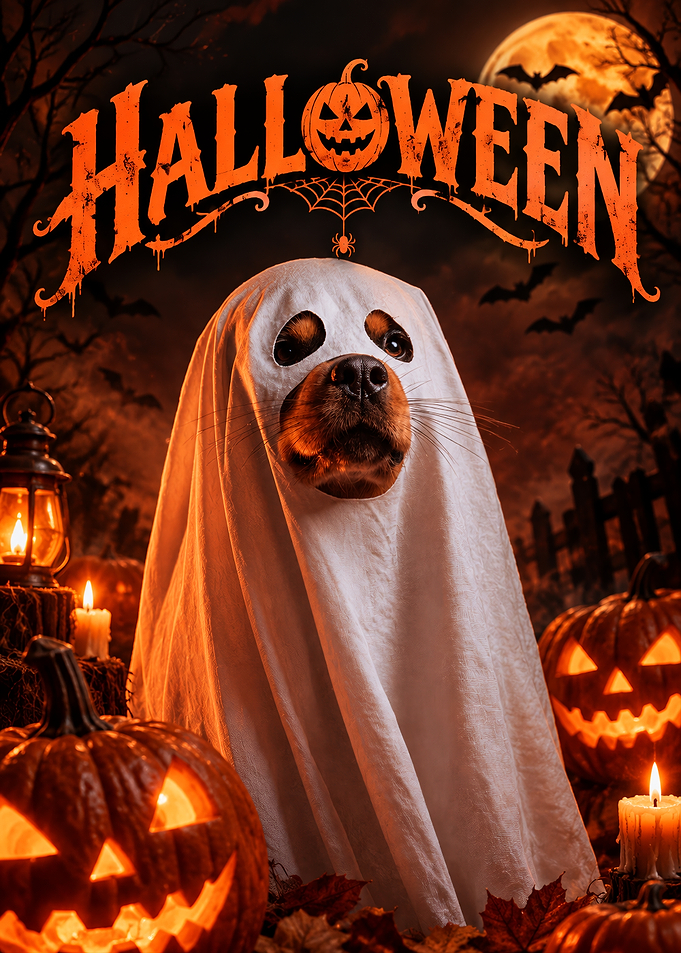Cute Dog Dressed as a Ghost