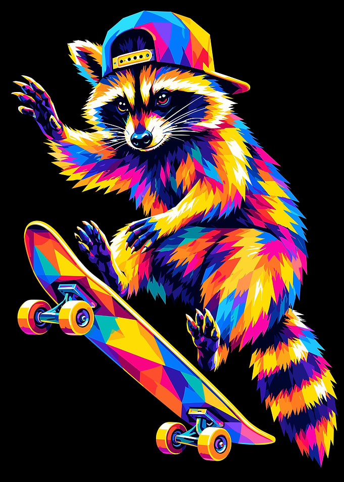 Colorful Pop Art Raccoon Skater