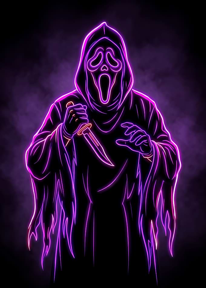 Neon Ghostface Horror Movie Art