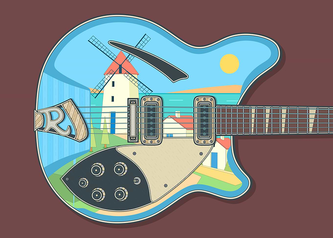 Minimalist Guitar Landscape Illustration